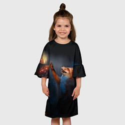 Платье клеш для девочки Лиса и огонек, цвет: 3D-принт — фото 2