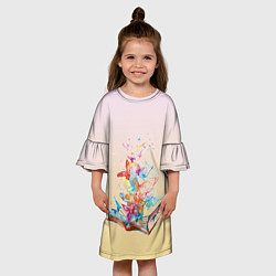 Платье клеш для девочки Бабочки из книги, цвет: 3D-принт — фото 2