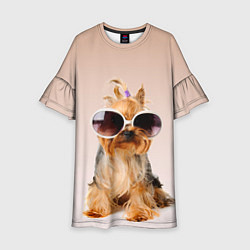 Платье клеш для девочки Собака в очках, цвет: 3D-принт