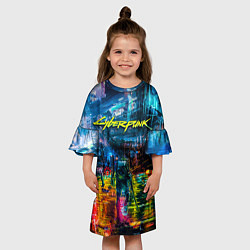 Платье клеш для девочки Сyberpunk City, цвет: 3D-принт — фото 2