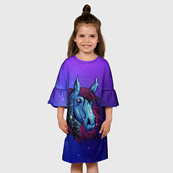 Платье клеш для девочки Retrowave Neon Horse, цвет: 3D-принт — фото 2