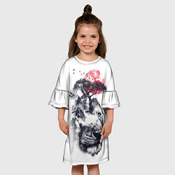Платье клеш для девочки Лев Царь природы на фоне гор, цвет: 3D-принт — фото 2