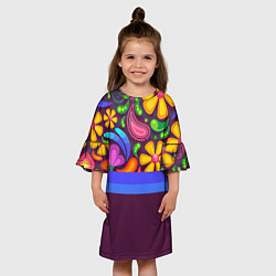 Платье клеш для девочки Мультяшные Цветы, цвет: 3D-принт — фото 2