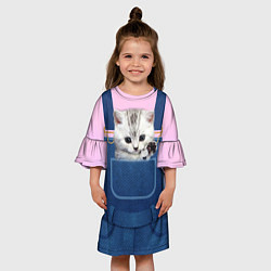 Платье клеш для девочки Котенок в кармане, цвет: 3D-принт — фото 2