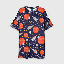 Платье клеш для девочки Корабли, планеты и спутники, цвет: 3D-принт