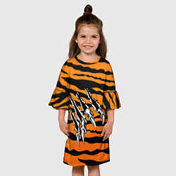Платье клеш для девочки След от когтей тигра, цвет: 3D-принт — фото 2