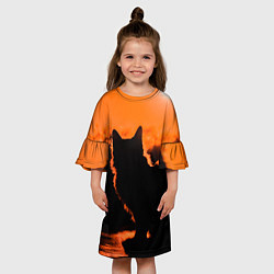 Платье клеш для девочки Котенок на фоне заката, цвет: 3D-принт — фото 2
