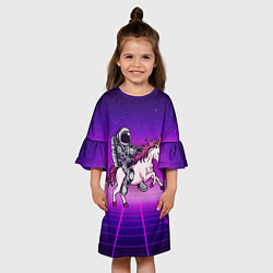 Платье клеш для девочки Космонавт на единороге, цвет: 3D-принт — фото 2