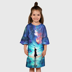 Платье клеш для девочки Дотянуться до космоса, цвет: 3D-принт — фото 2