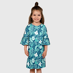 Платье клеш для девочки Скаты и медузы, цвет: 3D-принт — фото 2