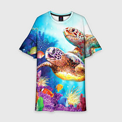 Платье клеш для девочки Морские черепахи, цвет: 3D-принт