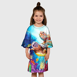 Платье клеш для девочки Морские черепахи, цвет: 3D-принт — фото 2