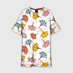 Платье клеш для девочки Абстрактные цветы одуванчики, цвет: 3D-принт