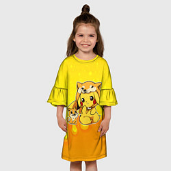 Платье клеш для девочки Пикачу и корги, цвет: 3D-принт — фото 2