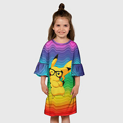 Платье клеш для девочки Пикачу в очках, цвет: 3D-принт — фото 2