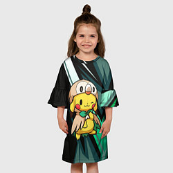 Платье клеш для девочки Пикачу в костюме совы, цвет: 3D-принт — фото 2