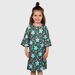 Платье клеш для девочки Цветочный узор на темном фоне, цвет: 3D-принт — фото 2