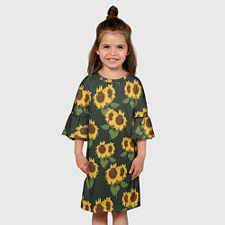 Платье клеш для девочки Подсолнухи, цвет: 3D-принт — фото 2