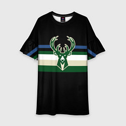 Платье клеш для девочки Milwaukee Bucks форма Statement Edition, цвет: 3D-принт