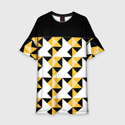 Платье клеш для девочки Черно-желтый геометрический, цвет: 3D-принт