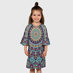 Платье клеш для девочки Сиренево-голубой калейдоскоп, цвет: 3D-принт — фото 2