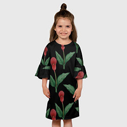 Платье клеш для девочки Красные каллы на черном, цвет: 3D-принт — фото 2