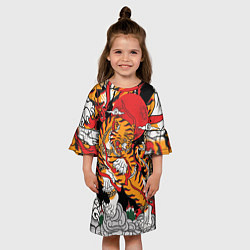 Платье клеш для девочки Самурайский тигр, цвет: 3D-принт — фото 2