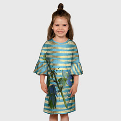 Платье клеш для девочки Сумеречные цветы и золото, цвет: 3D-принт — фото 2
