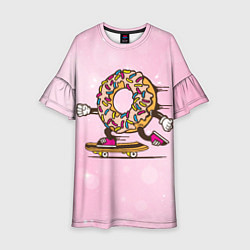 Платье клеш для девочки Пончик на скейте, цвет: 3D-принт