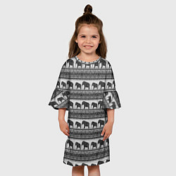 Платье клеш для девочки Черно-белый узор слоны, цвет: 3D-принт — фото 2