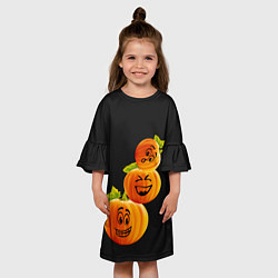 Платье клеш для девочки Хэллоуин смешные тыквы, цвет: 3D-принт — фото 2