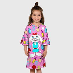 Платье клеш для девочки Кролик и косметика, цвет: 3D-принт — фото 2