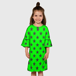 Платье клеш для девочки Звездный фон зеленый, цвет: 3D-принт — фото 2