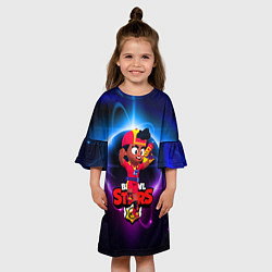 Платье клеш для девочки Мэг Brawl Stars прыжок в космосе, цвет: 3D-принт — фото 2