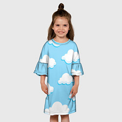 Платье клеш для девочки Белые облака, цвет: 3D-принт — фото 2