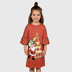Платье клеш для девочки Дед Мороз и шампанское, цвет: 3D-принт — фото 2