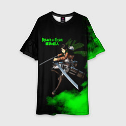 Платье клеш для девочки Атака титанов ядовитый зеленый дым Леви Аккерман, цвет: 3D-принт