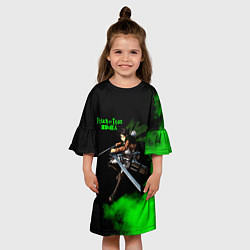 Платье клеш для девочки Атака титанов ядовитый зеленый дым Леви Аккерман, цвет: 3D-принт — фото 2