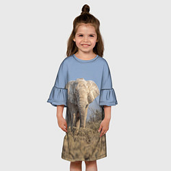 Платье клеш для девочки Африканский белый слон, цвет: 3D-принт — фото 2