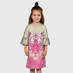 Платье клеш для девочки Тигр лоу поли, цвет: 3D-принт — фото 2