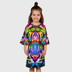 Платье клеш для девочки Морда тигра крупным планом, цвет: 3D-принт — фото 2