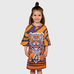 Платье клеш для девочки Тигр с черепом, цвет: 3D-принт — фото 2