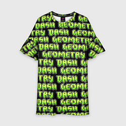 Платье клеш для девочки Geometry Dash: Green Pattern Logo, цвет: 3D-принт