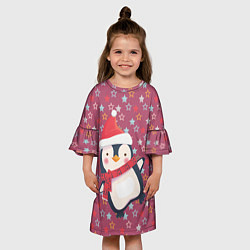 Платье клеш для девочки Пингвин в звездах, цвет: 3D-принт — фото 2
