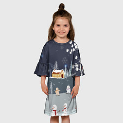 Платье клеш для девочки Снеговики и Мишки 2022, цвет: 3D-принт — фото 2