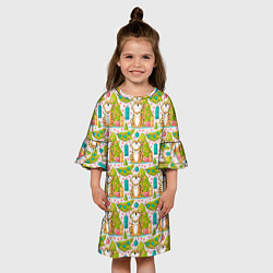 Платье клеш для девочки Тигр и елки Новый год 2022, цвет: 3D-принт — фото 2