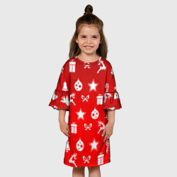 Платье клеш для девочки Новогодний узор красный градиент, цвет: 3D-принт — фото 2