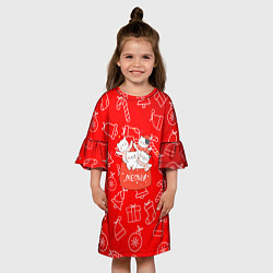 Платье клеш для девочки Коты в новогоднем мешке, цвет: 3D-принт — фото 2