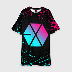 Детское платье EXO BAND NEON LOGO НЕОНОВЫЕ БРЫЗГИ КРАСОК