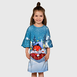 Платье клеш для девочки Сонный тигренок Новый год, цвет: 3D-принт — фото 2